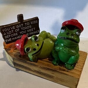 Green Frog Figurine with Red Hats